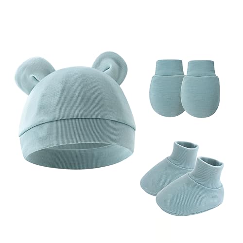 EUYKQNOI 3 Tenues Bonnets de Naissance et Moufles de Protection Bébé Gants Bonnet Nouveau-né Bambin Doux Mignon Tricoté Chapeau 0-6 Mois