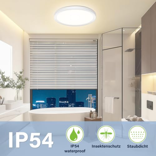 Bzavor LED Deckenlampe Effizienzklasse A 210lm/w 4000K 7W 1700lm,Rund Ø23cm LED Deckenleuchte Flach IP54 Wasserfest Lampe Panel für Küche… – Ansicht 4