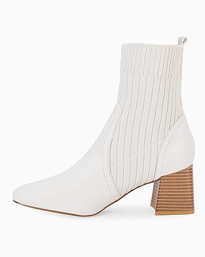 Coutgo Women's Chunky Heel Ankle Boots Square Toe Slip On Sock Booties Elastic Chelsea Boot3