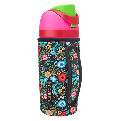 Image of Water Bottle Sleeve with Handle for Owala Kids FreeSip 16oz, Water Bottle Scratch Resistant Sleeve, Neoprene Cover Compatible with Owala 16 oz for Boys Girls School Travel (Garden Alike)