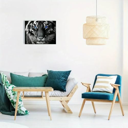 Impression tigre aux yeux bleus affiche animaux noir et blanc - 4