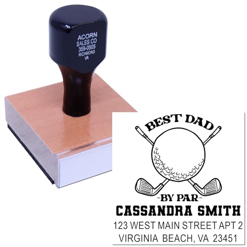 Image of Golfing Dad Tribute, Dad Address Rubber Stamp, Personalized Golfing Father Tribute, Made to Order, Standard 1-5 /8 Square, Ideal Gift for Enthusiasts and Dads, Unique Lover's Keepsake