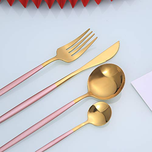 Set di posate in acciaio inox Nivella: coltello, forchetta, cucchiaio da minestra e cucchiaino da caffè. Con bordo in perle placcato oro. Come la modella Britta. - Italia