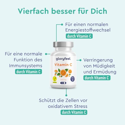 Vitamin C 1000mg - Hochdosierte, vegane Tabletten für Immunsystem & Energie* - Kleine Tabletten + leicht zu schlucken - 120 Stück für 4 Monate Vorrat - Laborgeprüft und ohne Zusätze
