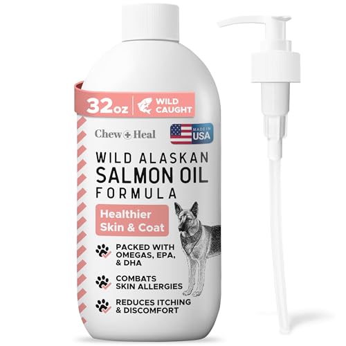 Wild Alaskan Salmon Fish Oil for Dogs - 32 oz. of Fish Oil Formula - Pump Cap Bottle - Contains Omega-3 and 6, Vitamin D, EPA, and DHA for Healthy Skin and Coat
