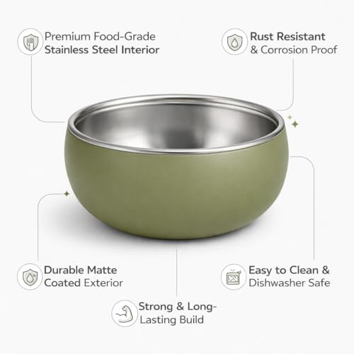 Image of Stainless Steel Baby Feeding Bowl with Silicone Cover | Non-Slip, BPA Free, Safe for Infants & Toddlers,Olive Green