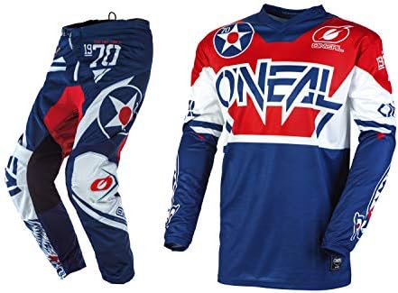O'Neal Racing Youth/Kids Element Warhawk Blue/Red Motocross Dirt bike Offroad MX Jersey Pants Combo Package Riding Gear Set (Jersey Youth Medium/Pants Youth 24 8/10))