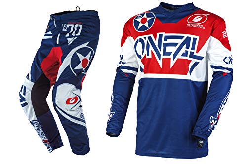O'Neal Racing Youth/Kids Element Warhawk Blue/Red Motocross Dirt bike Offroad MX Jersey Pants Combo Package Riding Gear Set (Jersey Youth X-Large/Pants Youth 26 12/14))