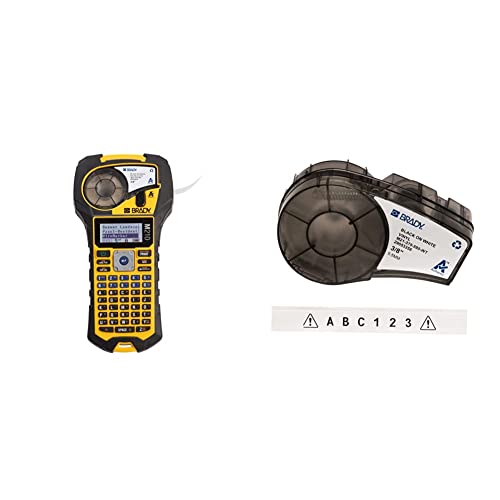 Brady M210 Portable Label Printer with Rubber Bumpers, Multi-Line Print, 6 to 40 Point Font & Authentic (M21-375-595-WT) All-Weather Vinyl Label for Indoor/Outdoor ID, Lab and Equipment Labeling