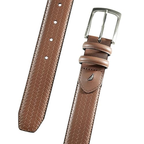 Image of Nautica Men's Casual Leather Belt | Everyday | Classic | Pants | Jeans | Khakis | Chinos | Metal Buckle