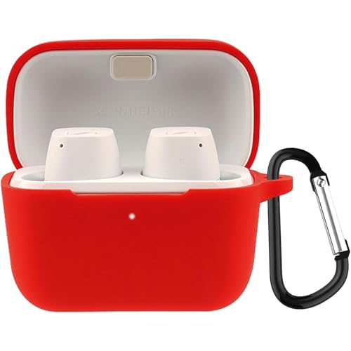 YAODLE For Sennheiser CX Plus True Wireless SE ケースシリコン製 全面保護 落下防止 キズ防止 耐衝撃 装着充電可能 軽量小型 カラビナ付き(レッド)