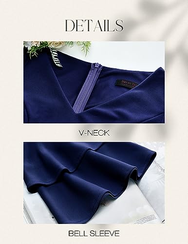 Image of DRESSTELLS Women's Cocktail Dress Summer Wedding Guest Party Vintage 3 /4 Bell Sleeve V Neck A-Line Dress