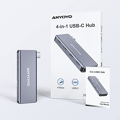 Image of ANYOYO USB C HUB,4 Port USB-C to USB-C Hub with 3 USB 3.2 Gen2 Ports(10Gbps),1 100W PD Port Compatible with MacBook Pro /MacBook Air /iPad Pro and Other USB C laptops,Support Charging(No Video)