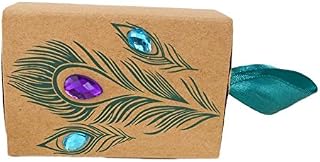 Dosige 100 Pcs Candy Box Peacock Feather Kraft Gifts Boxes for Birthday Party Wedding Anniversary Decorations size 7.5X5X3 CM