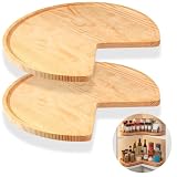 Leinuosen 2 Pcs 24in/28in/32in Banded Pine Wood Full Kidney Shaped Lazy Susan for Corner Base Cabinets with Iron Swivel Bearing for Kitchen Turntables, Not Include Metal Rod(28 Inch,Wood Color)