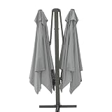METRO Professional Horeca Dubbele Parasol, Aluminium/Polyester, Zwengel-opensysteem, waterafstotend (zilver/grijs)