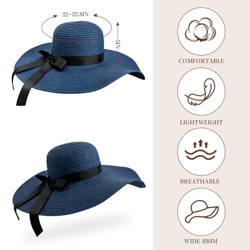 Sombrero de paja para mujer con ala ancha y protección UV miniatura 2