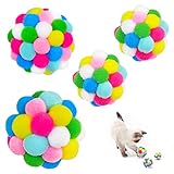 Bell Toys Ball (4 Pack) - MAIYU Colorful Plush Balls Built-in Bell for Cats, Interactive Chasing...