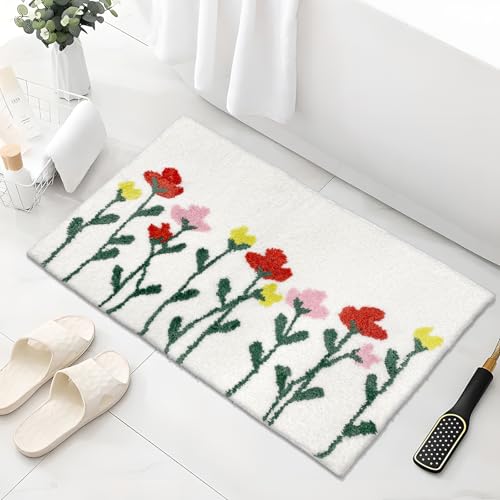 APROPHIC Spring Floral Bathroom Rugs, Cute Bath Mat Non-Slip Fluffy