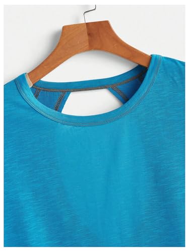 Image of SOLY HUX Women Open Back Tops Workout Backless Tee Casual Athletic Shirts Short Sleeve Oversized Gym T Shirt