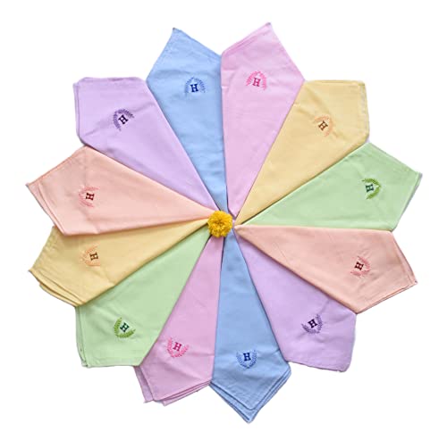 Image of ANTONIA Personalized Cotton Women's Handkerchiefs with Embroidered Initials, Assorted Colours (33 cm x 33 cm)