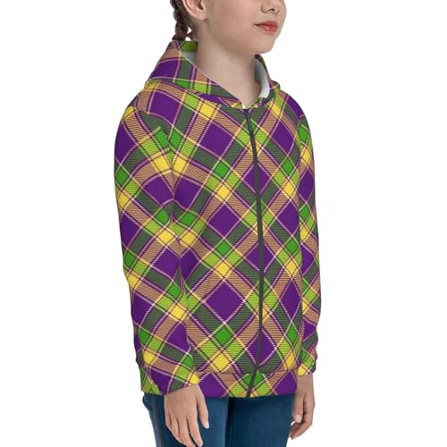 Mardi Gras Plaid Kid Hoodies Boys Zip Up Sweatshirts Girls Pullover with Pocket4