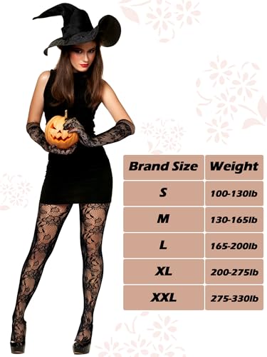 Geyoga 2 Pcs Lace Fishnet Stockings Tights Floral Gloves Black Suspender Pantyhose Long Gloves for Women Halloween Cosplay2