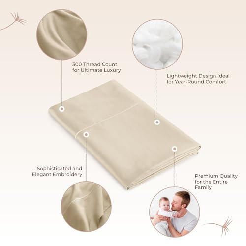 Image of Certified Organic King Flat Sheet Only - 100% Organic Cotton Top Sheet with Luxurious Soft and Breathable 300 Thread Count Sateen Weave Finish - GOTS & Fairtrade Certified (Dune, King)