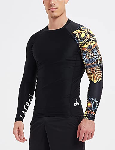 Lafroi Men's Long Sleeve Upf 50+ Baselayer Skins Performance Fit Compression Rash Guard-Clyyb Asym Time Manager Size Md #TOP4