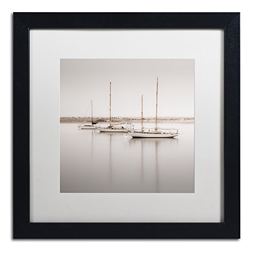 Three Boats By Moises Levy In White Matte And Black Framed Artwork, 16 By 16" #TOP14