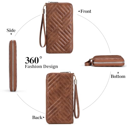 Genuine Leather Wallet for Women RFID Blocking Large Capacity Long Clutch Wristlet Purse (Brown)4