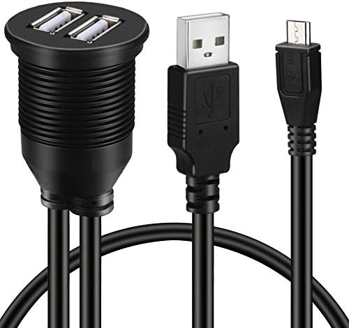 BATIGE Micro USB 2.0 & USB 2.0 Male to Female AUX Car Mount Flush Cable Waterproof Cord for Car Truck Boat Motorcycle Dashboard Panel