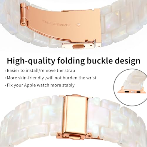 Image of Bestig Resin Band Compatible with Apple Watch Bands for Women 40mm 38mm 41mm 42mm(Series 11 10), Lightweight Waterproof Strap for iWatch Series 10 9 8 7 6 5 4 3 2 1 SE Men,Colorful IvoryWhite /RoseGold