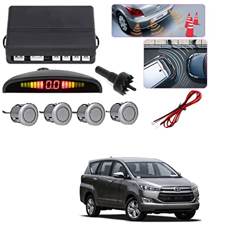 Image of Auto Addict Car Reverse Parking Sensor with LED Display 4 Sensor Reverse Parking Auto Radar Detectors (Silver) for Toyota Innova Crysta