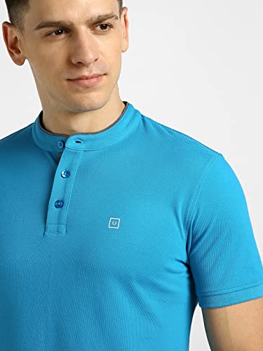 Image of Urbano Fashion Men's Solid Slim Fit Half Sleeve Cotton Polo T-Shirt with Mandarin Collar