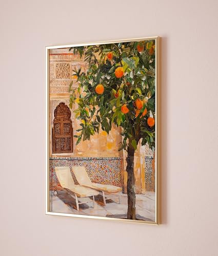 Décoration murale avec oranger, tableau toile patio exotique et affiche cour méditerranéenne