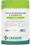 Lindens - Calcium Magnesium & Vitamin D - 120 Tablets - UK Made - Contributes to Normal Bone, Teeth, Muscle & Immune Function, Reduce Tiredness & Fatigue - Letterbox Friendly