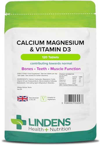 Lindens - Calcium Magnesium & Vitamin D - 120 Tablets - UK Made - Contributes to Normal Bone, Teeth, Muscle & Immune Function, Reduce Tiredness & Fatigue - Letterbox Friendly