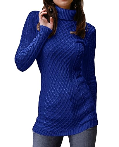Image of v28 Women's Cotton Turtle Cowl Neck Aran Fishermen Fair Isle Cable Knit Sweater