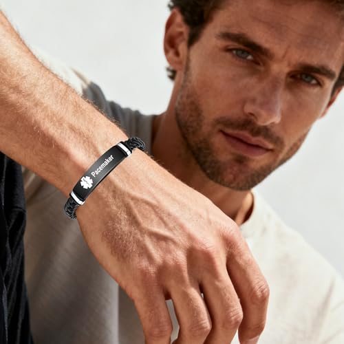 Pulsera Médica para Hombre en Cuero con Identificación miniatura 6