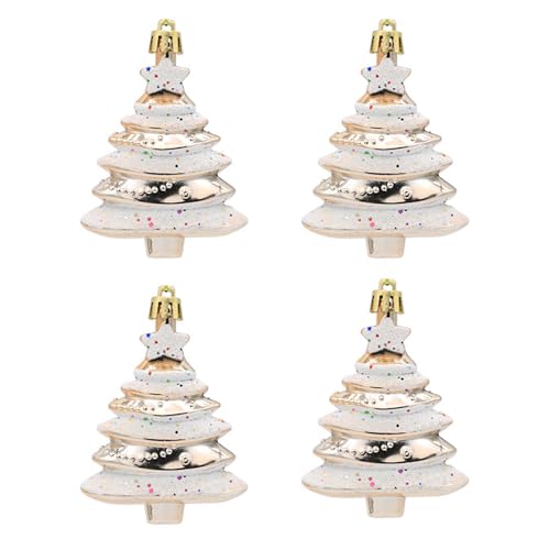 4 Pieces Christmas Tree Hanging Decorations - Glitter Baubles Ornaments Pendants - 9 x 6 CM, Champagne Gold