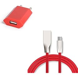 Cargador Nokia 4.2 Shot Case OTB - Cargador Micro USB para Nokia 4.2 (Cable de Carga rápida + Toma de Corriente de Color USB) Android (Rojo)
