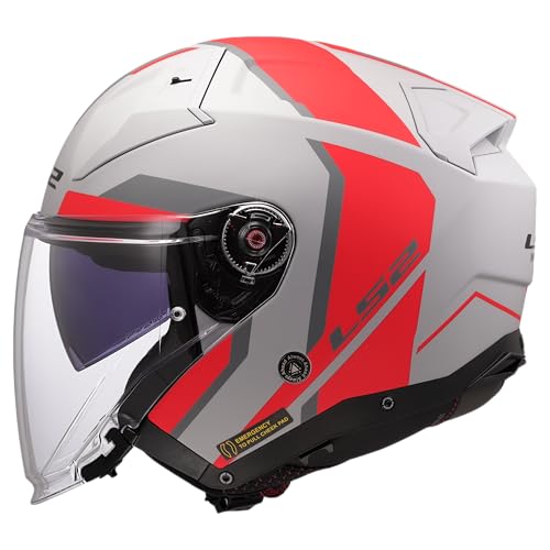 Casque jet moto LS2 Infinity II Focus gris rouge mixte écran solaire