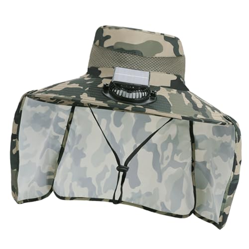 Gombado de Ventilador Solar de Borde Ancho, al Aire Libre, Ancho Soldado, Sombrero de Sol de Borde Ancho con Ventilador y Capa extraíbles, para Pesca al Aire Libre, Senderismo, Playa