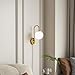 Plug in Wall Sconces Decor Set of Two, Modern Gold Globe Wall Lamp, Stepless Dimmable Gooseneck Wall Light for Living Room Bedroom Hallway, Milky White Glass Shade, 2-Pack E12 Bulb, Optional Hardwired