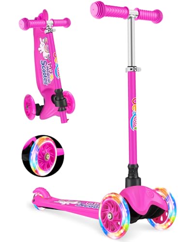 BELEEV Patinete Niño 2 Años, Scooter 3 Ruedas para Niños Niñas, Ruedas LED Iluminadas, Scooter Ligero para Niños, Inclinación para Dirigir, Altura Ajustable, Cubierta Antideslizante 2-6 Años Regalo