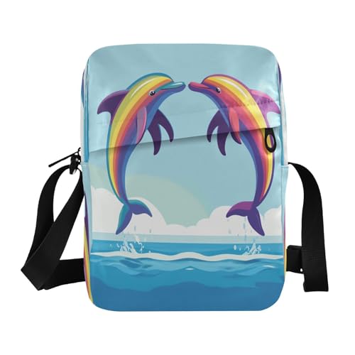 Small Messenger Bag Pride Dolphin Blue Crossbody Bag for Men Women Purse Fanny Pack for Outdoor Travel Business