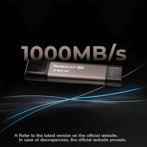 Image of TEAMGROUP 1TB X2 MAX External /Portable SSD 1000MB /s, Dual USB Hard Drive Compatible with iPhone17&iPad&Mac, Steam Deck /PC /Windows /Android /PS5 /Laptop /Tesla, Type C &A, USB 3.2 Gen2 TX2MAX31TBT01