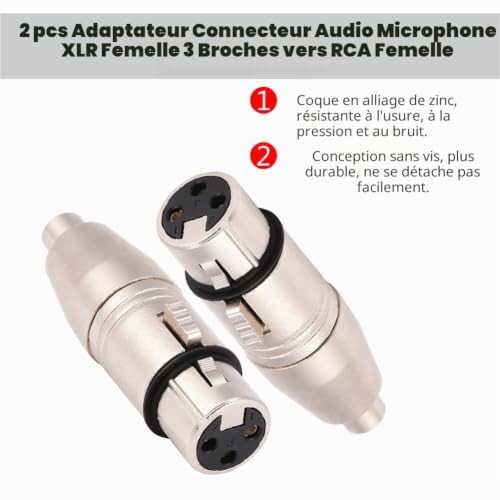 Tangxi Adaptateur XLR, 2Pcs XLR 3Pin Femelle vers RCA Femelle Audio Microphone Adaptateur Connecteur Mic, Adaptateur XLR vers RCA Convertisseur – vue 2