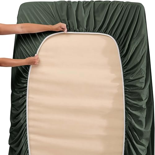 Image of Hearth & Harbor Extra Deep Pocket King Sheet Set, Olive Green | 4 Piece Bed Sheet Set, Ultra Soft & Breathable, Fits Up to 24 inch Mattress, Hotel Luxury